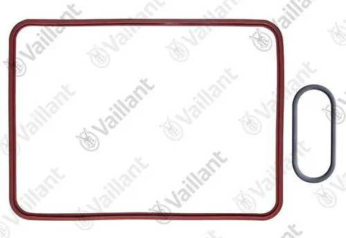 Dichtungsset von Vaillant mit einer rechteckigen und einer ovalen Dichtung, beide in Rot und Grau, geeignet für bestimmte Modelle.